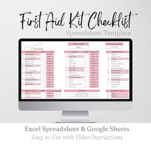 First Aid Kit Checklist, First Aid Checklist, First Aid Supply List, Emergency Checklist Disaster Preparation Excel Spreadsheet Google Sheet