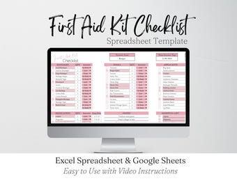 First Aid Kit Checklist, First Aid Checklist, First Aid Supply List, Emergency Checklist Disaster Preparation Excel Spreadsheet Google Sheet