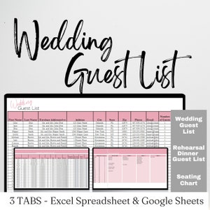 Wedding Guest List Template, Wedding Guest List Google Sheets, Wedding Guest List Excel, Wedding Guest List Spreadsheet Guests Tracker