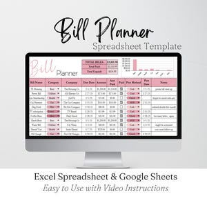 Bill Planner, Monthly Bill Tracker, Bill Spreadsheet, Financial Tracker, Finances, Monthly Bills Management, Finance Planner, Bill Organizer