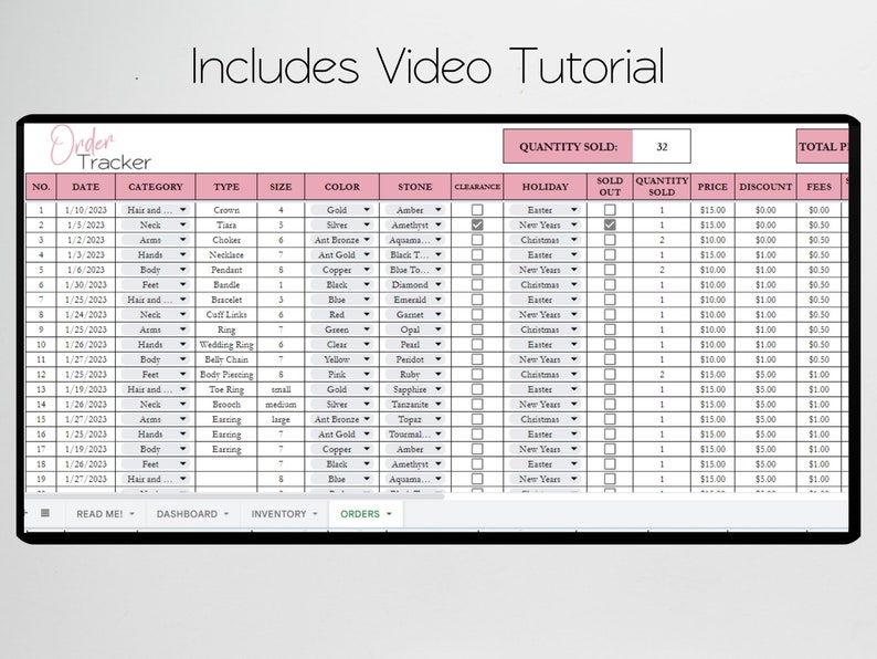 Jewelry Inventory Tracker, Jewelry Making Planner List Excel