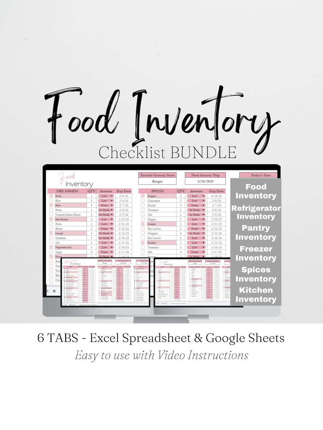 Food Inventory Template Bundle, Ultimate Food Tracker Spreadsheet List ...