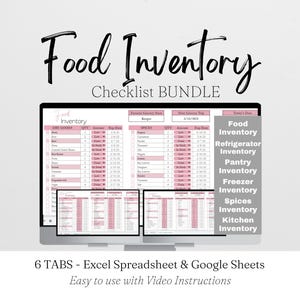 Food Inventory Template Bundle, Ultimate Food Tracker Spreadsheet List Refrigerator Supplies Checklist Kitchen, Spices Excel Google Sheets