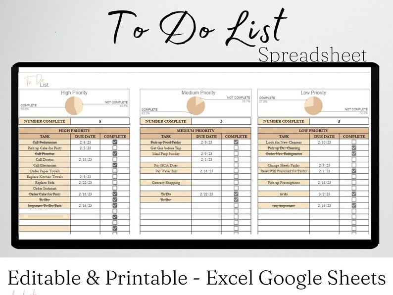 To Do List Google Sheets to Do List Spreadsheet to Do List - Etsy