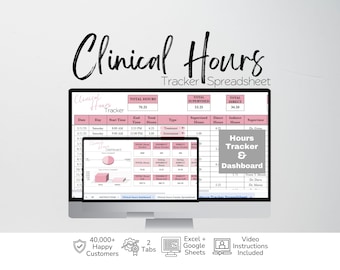 Clinical Hours Tracker Spreadsheet, Residency Hours Sheet, Supervision Log, Licensure, Nursing School, Social Worker Therapist Time Tracking
