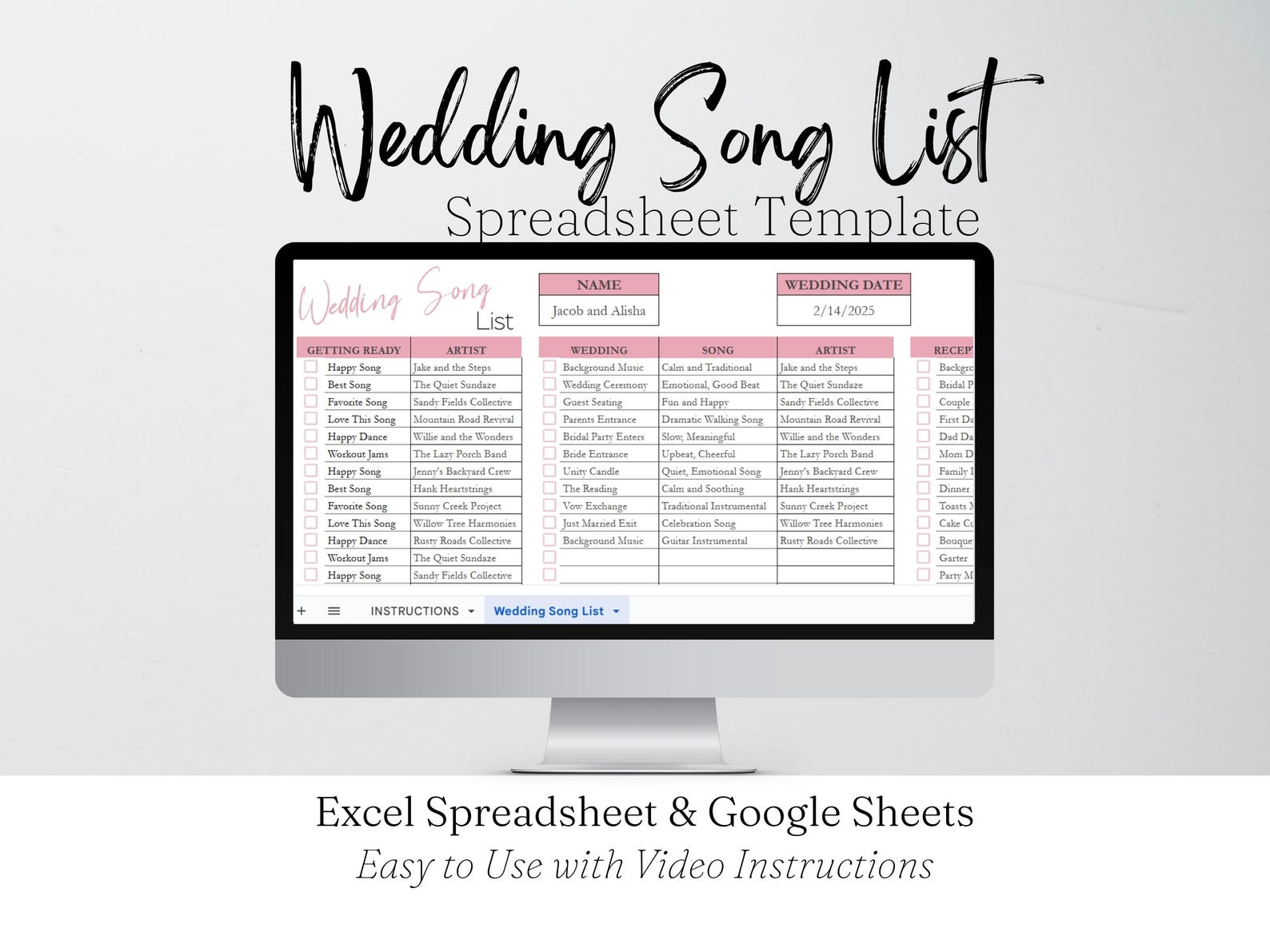 Wedding Song List Template Google Sheets, Wedding DJ Template, Wedding