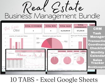 Real Estate Management Template Bundle, Transaction Checklist, Bookkeeping, Realtor Sales Tracker, Realtor CRM, Calendar, Excel Spreadsheet