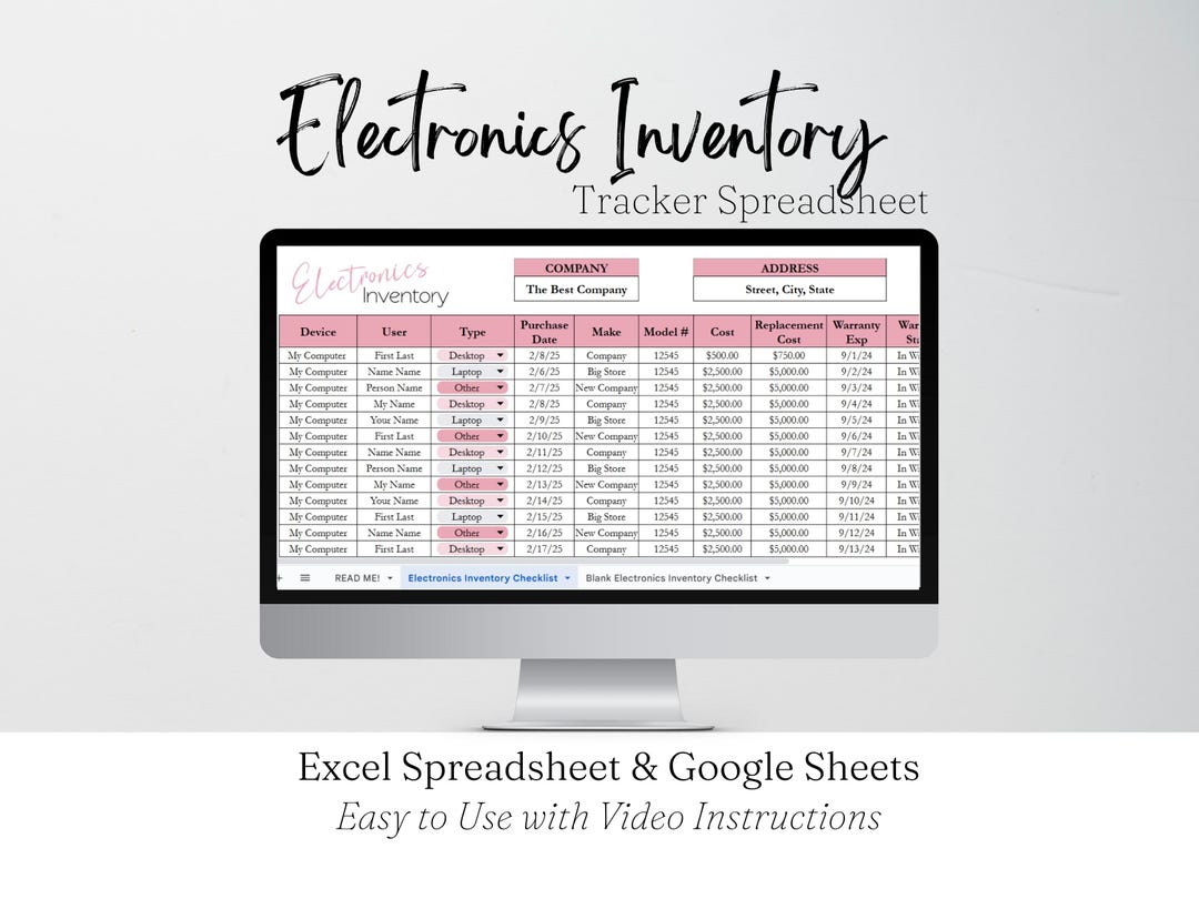 Electronics Inventory Tracker, Computer Log Excel Sheet, Computers List ...