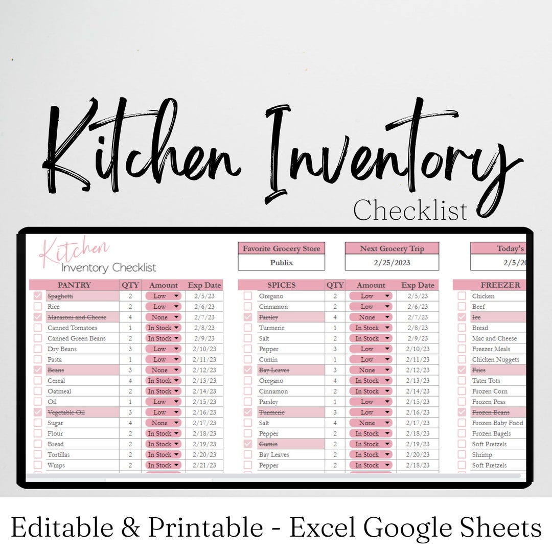 Kitchen Inventory Template Pantry Inventory Spreadsheet List Freezer