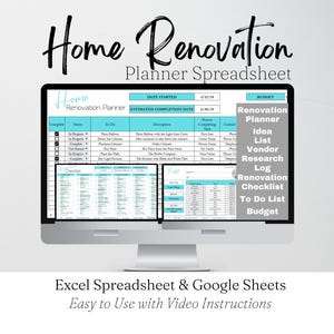 Home Remodel Planner, Remodeling Budget, Home Project Interior Design Google Sheets, Home Building, House Project Planning Excel Spreadsheet