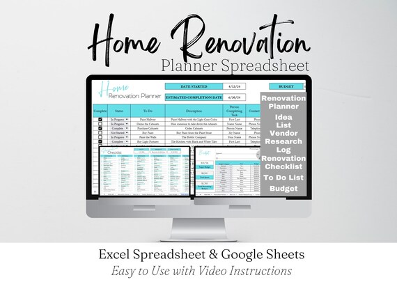 Home Remodel Planner, Remodeling Budget, Home Project Interior Design Google Sheets, Home Building, House Project Planning Excel Spreadsheet