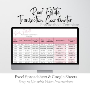 Real Estate Transaction Coordinator Checklist, Realtor Transaction Checklist, Transaction Coordinator Tracker, Coordinator Templates Log
