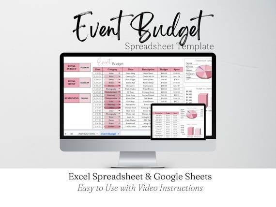 Event Budget Template Google Sheets, Party Budget Worksheet Excel Spreadsheet, Planner Organizer Cost Tracker