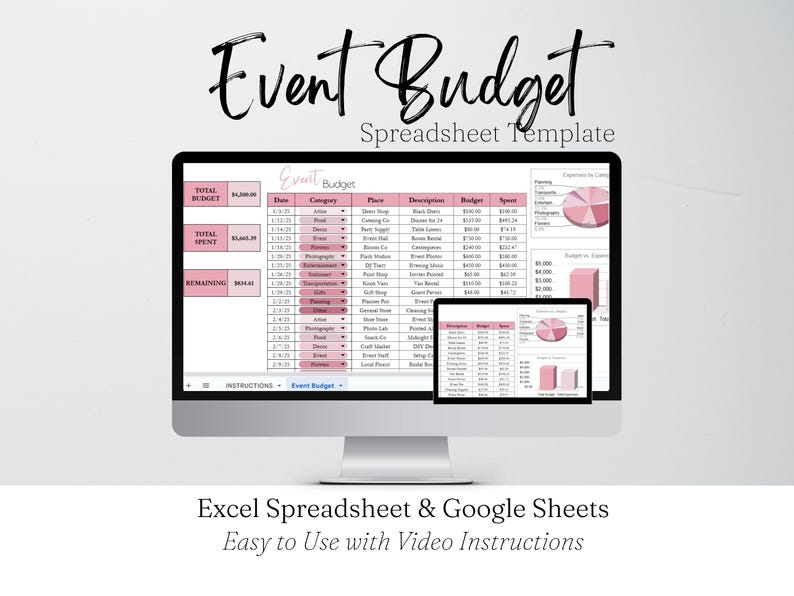 Event Budget Template Google Sheets, Party Budget Worksheet Excel Spreadsheet, Planner Organizer Cost Tracker image 1