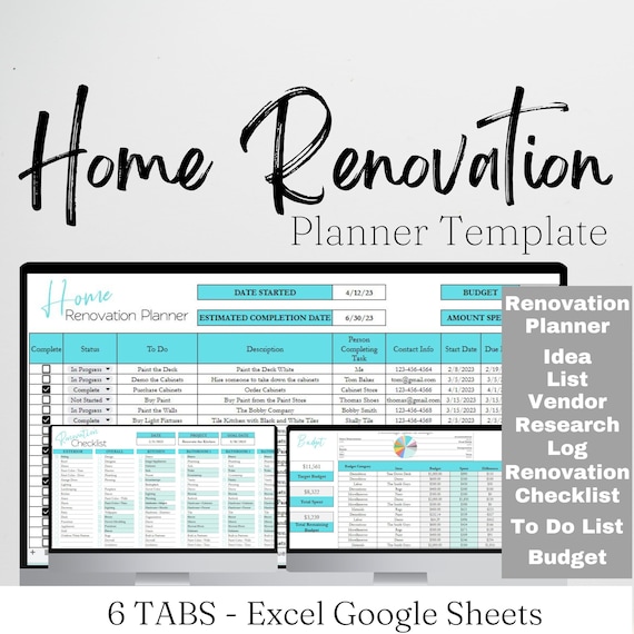 Home Remodel Planner Budget di ristrutturazione Fogli Google per la progettazione degli interni dei progetti domestici Costruzione di case Foglio di calcolo Excel per la pianificazione dei progetti do...