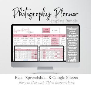 Photography Business Planner Bundle Spreadsheet Template, Photographer Business Templates, Photography Business Tracker, Appointment Client