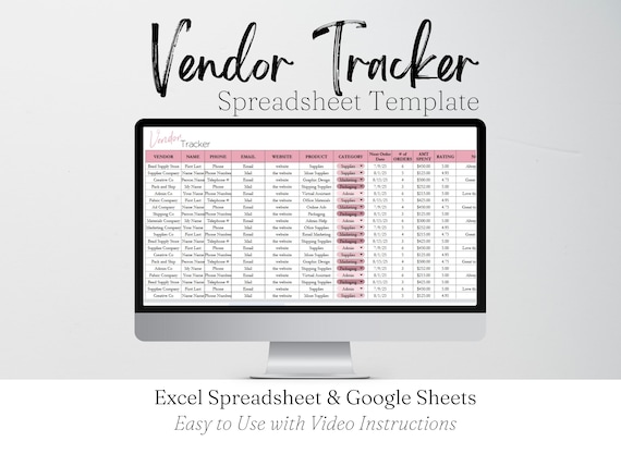 Vendor Tracker Template, Supplier Contact List, Supply Tracking Sheet, Supplier List, Supplier Tracker, Wholesale Vendors List Spreadsheet