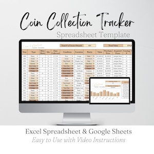 Livro de registro de inventário de moedas, rastreador de coleção de moedas, colecionador de moedas, coleção de moedas, rastreador de moedas, planilhas do Google, modelo de planilha de moedas, Excel