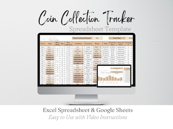 Coin Inventory Logbook, Coin Collection Tracker, Coin Collector, Coin Collecting, Coin Tracker Google Sheets Coin Spreadsheet Template Excel
