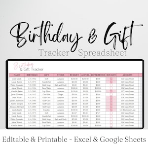 Birthday Tracker Template Excel Spreadsheet, Birthday Gift Tracker Google Sheets, Birthday Planner, Birthday Digital Tracker List Organizer