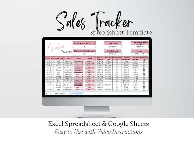 Sales Tracker Excel, Sales Goal Tracker, Sales Dashboard, Sales Tracker ...