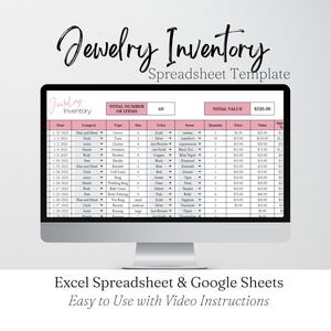 Tracker dell'inventario dei gioielli, pianificatore della creazione di gioielli, elenco di fogli di calcolo Excel, registro dell'inventario dei gioielli, elenco di controllo per l'attività di gioielleria domestica, fogli di calcolo Google