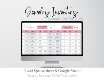Smyckesinventering, planerare för smyckestillverkning, Excel-kalkylblad, logg, checklista för smyckesinventering, hem, smyckesföretag, Google Sheets