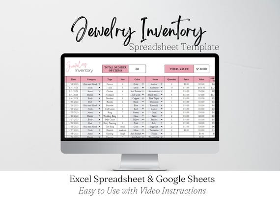 Jewelry Inventory Tracker, Jewelry Making Planner List Excel Spreadsheet Log Jewelry Inventory Checklist Home Jewelry Business Google Sheets