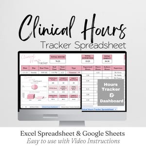 Clinical Hours Tracker Spreadsheet, Residency Hours Sheet, Supervision Log, Licensure, Nursing School, Social Worker Therapist Time Tracking