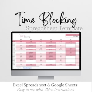 Time Blocking Template Google Sheet, Time Blocking Planner Excel Spreadsheet, Time Block Digital Planner, Editable Calendar Schedule Agenda