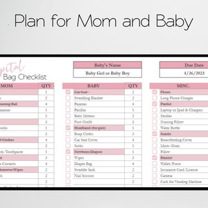 Hospital Bag Checklist for Labor and Delivery Google Sheets, New Mom Baby, Maternity Hospital Bag Essentials, Birth Bag Packing List Planner image 9