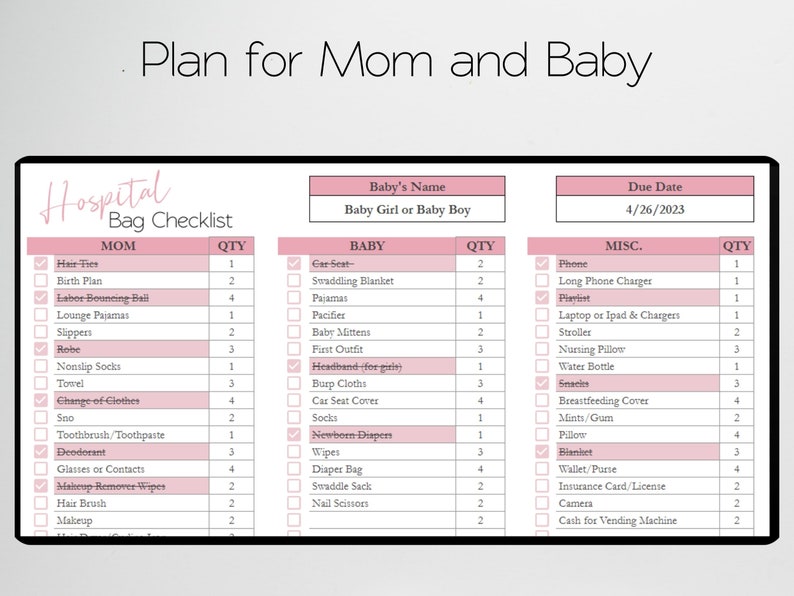 Hospital Bag Checklist for Labor and Delivery Google Sheets, New Mom Baby, Maternity Hospital Bag Essentials, Birth Bag Packing List Planner image 9