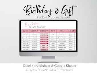 Birthday Tracker Spreadsheet | Birthday Gift Tracker | Excel & Google Sheets Template | Birthday Planner Organizer Digital Download
