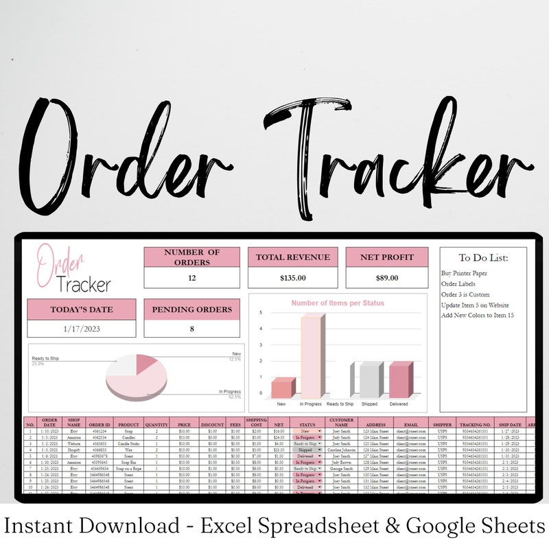Excel Order Tracker Etsy