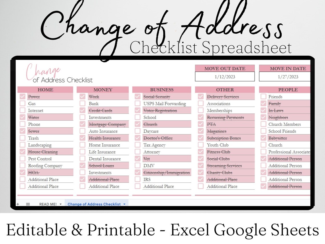 Change of Address Template Address Checklist New Address - Etsy