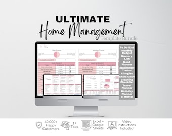 Home Management Planner Bundle, Household Planner, Family Planner, Home Organizer, Meal Planner Home Organization Mom Planner Google Sheets