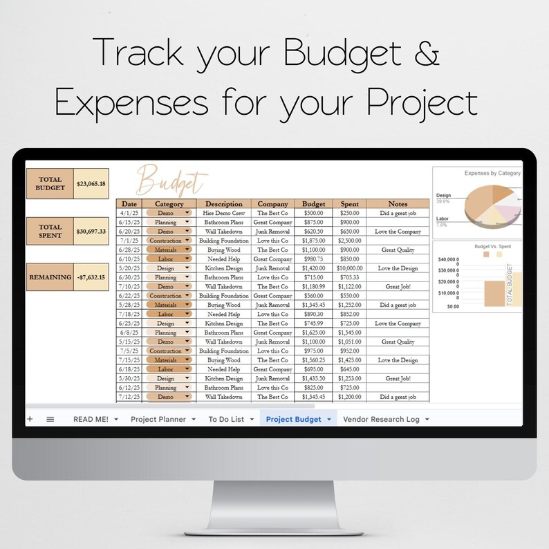 Planificador de gestión de proyectos / Seguimiento de proyectos en Google Sheets y Excel / Gestor de tareas, planificador de presupuestos, plantilla de planificación empresarial imagen 2