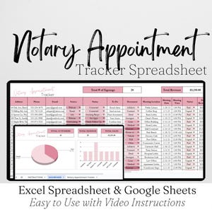 Notary Appointment Template, Notary Business Spreadsheet Notary Signing Agent, Appointment Planner, Loan Signing Agent, Remote Online Notary