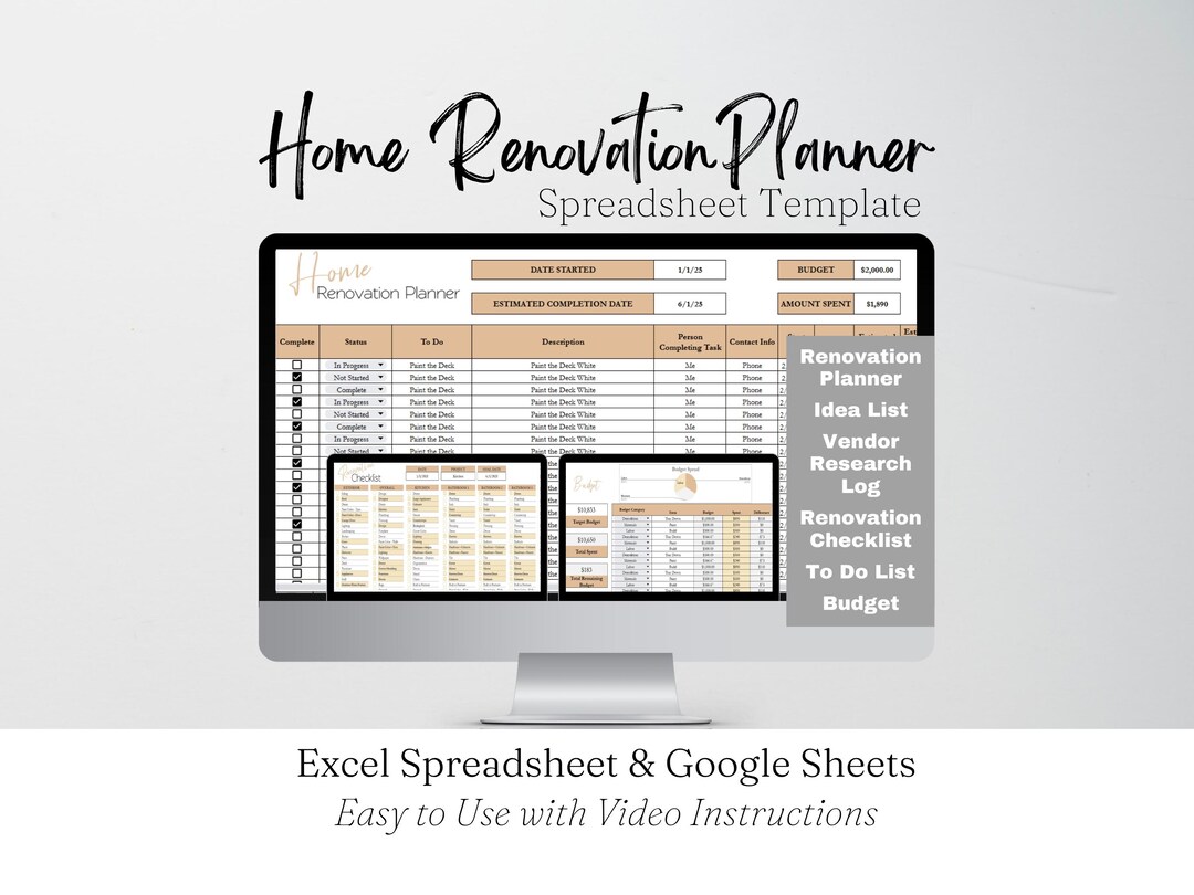 Home Improvement Planner Template, Home Remodel Planner Budget, Home ...