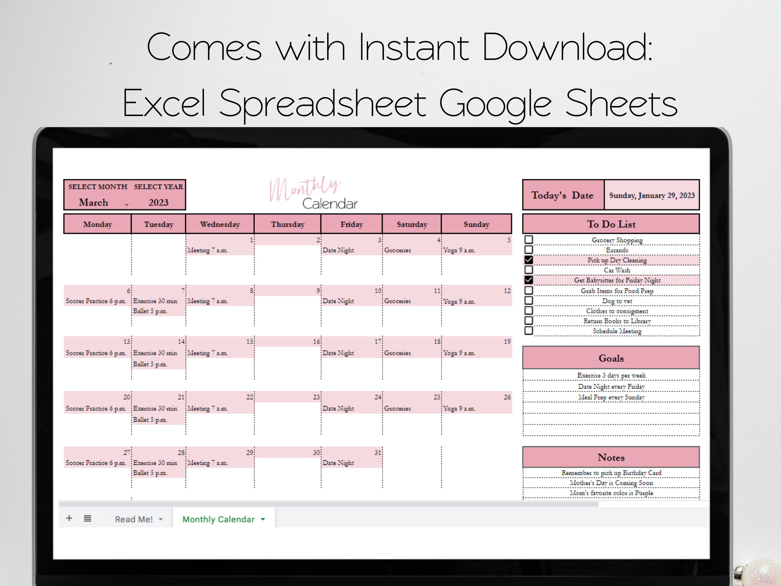 Monthly Calendar Google Sheet Monthly Calendar (Download Now) Etsy