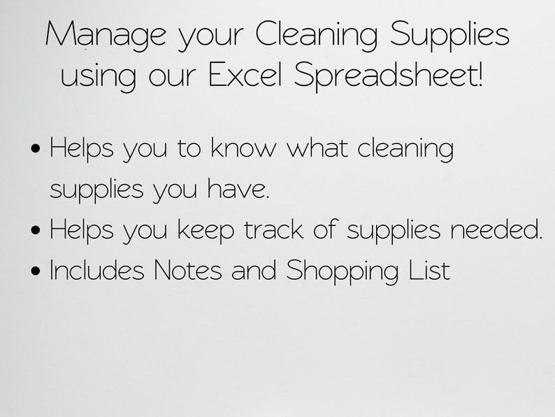 Cleaning Supplies Checklist Template Excel Spreadsheet Etsy