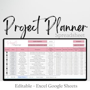 Project Planner Template Excel Spreadsheet, Project Management, Productivity Planner Project Tracker Business Planner Template Google Sheets