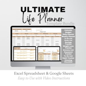 Life Planner Digital Template Google Sheets, Digital Life Planner, Life Balance, Daily Planner Excel Spreadsheet, Editable Planner Template image 1