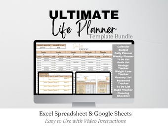 Life Planner Digital Template Google Sheets, Digital Life Planner, Life Balance, Daily Planner Excel Spreadsheet, Editable Planner Template