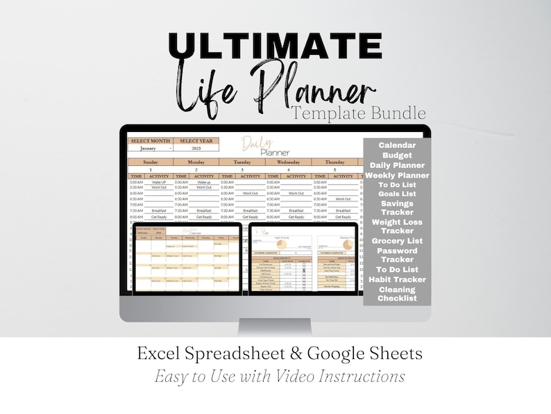 Life Planner Digital Template Google Sheets, Digital Life Planner, Life Balance, Daily Planner Excel Spreadsheet, Editable Planner Template image 1