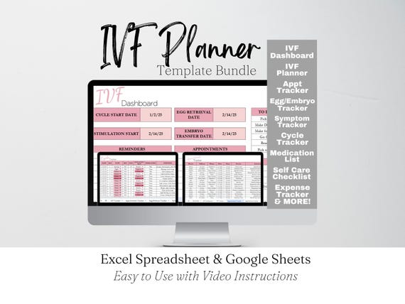 IVF Planner Bundle, IVF Organizer Fertility Journal, Pregnancy Tracker, Family Planning, Infertility Tracker Template, Medical Spreadsheet