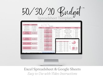 50 30 20 Monthly Budget Excel Spreadsheet and Google Sheets, Personal Budget Tracker, Digital Budget Planner, Finance