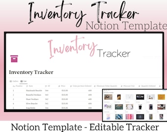 Inventory Tracker Notion Inventory List, Notion Template Inventory Log, Inventory Tracker Template, Small Business Inventory Template List