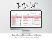 To Do List Excel Spreadsheet Template - Excel + Google Sheets,  Digital Download for Task Planning
