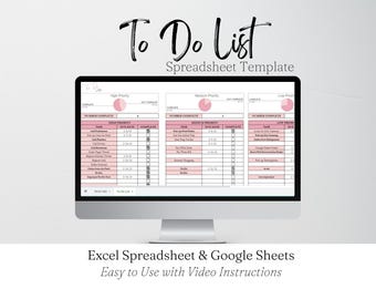To Do List Excel Spreadsheet Template - Excel + Google Sheets,  Digital Download for Task Planning